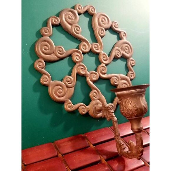 Vintage Solid Brass Geometric Fibonacci Spirals Candleholder Made in India - Picture 2 of 5
